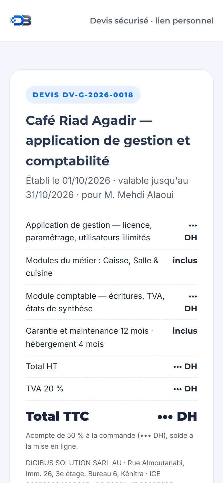 Le devis consulté sur téléphone