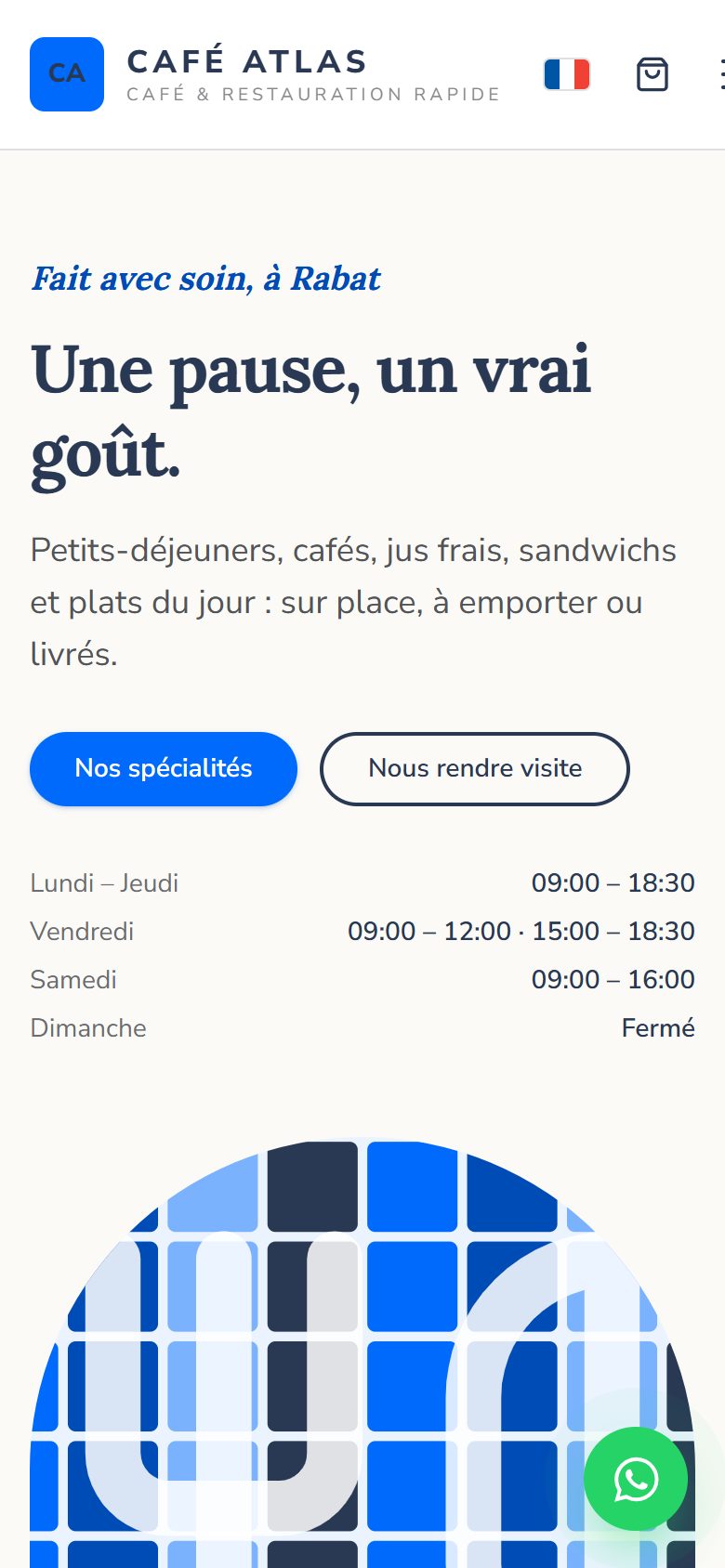 Site vitrine du café sur téléphone
