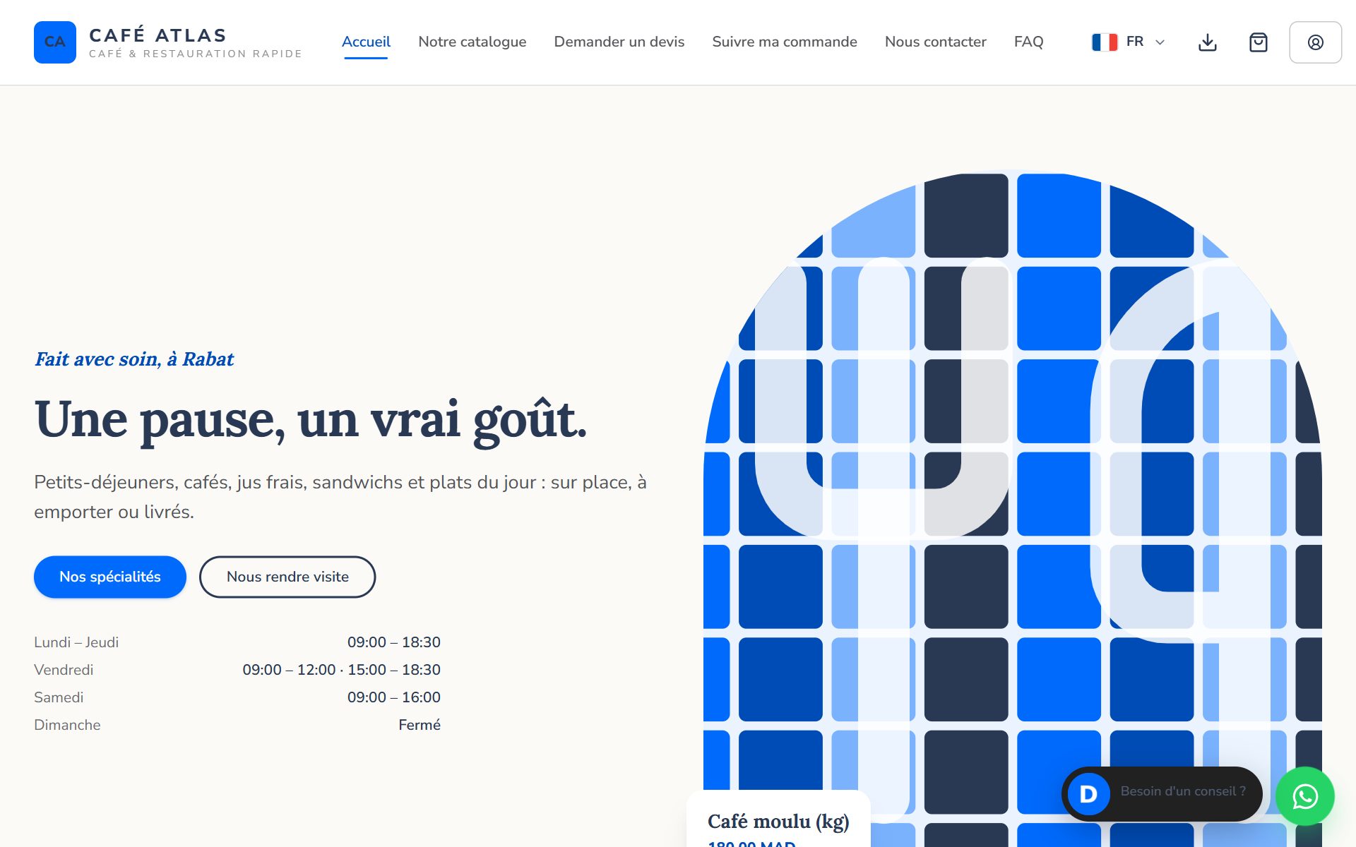 Site vitrine du café sur ordinateur